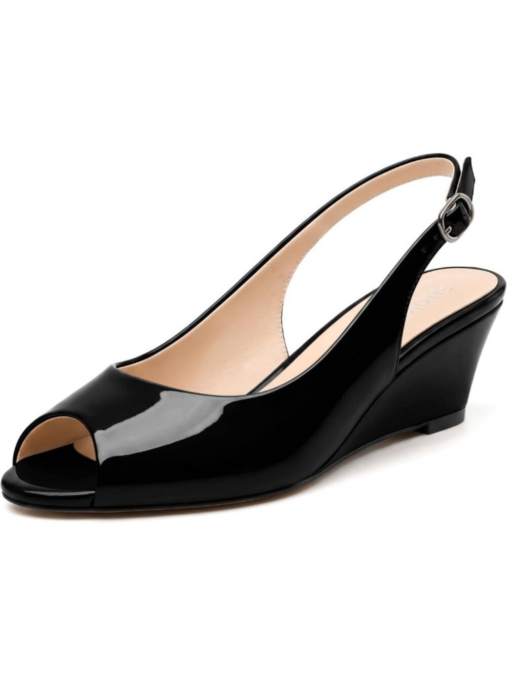 Stylish Peep Toe Wedge Pumps - Comfortable Slingback Low Heel Dress Shoes for